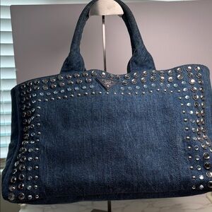 Prada Canapa Bijoux Tote - Rhinestone and Crystal Embellished Denim